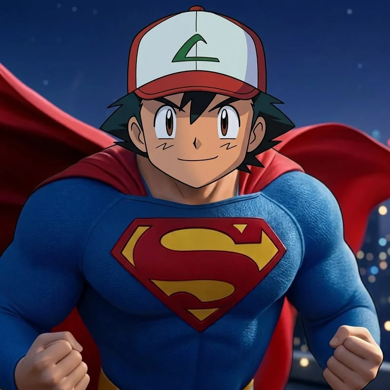 Close-up of Super Ash smiling, fists ready